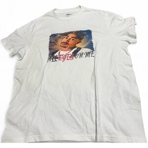 White cotton t-shirt with All Eyes On Me design #Tupac Size L